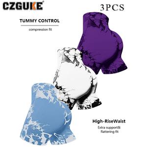 CZGUKE conjunto de 3 pzas para mujer: shorts deportivos tipo bicicleta con tiro alto y estampado tie-dye, súper suaves, transpirables, para correr, yoga y gimnasio
