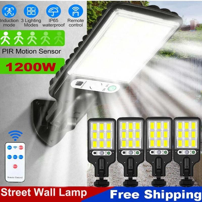 Product Introduction of 2 - 8Pcs 108 COB LED Solar Lights Outdoor With 3 Mode Waterproof IP65 120° Motion Sensor Security Lighting 9600Lum LED Wall Street Lamp With Remote Controller For Yard Garden Decor 8