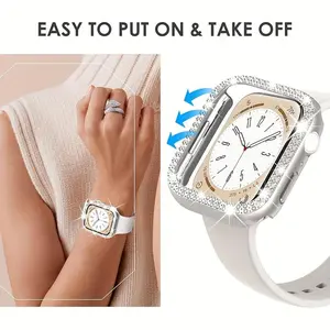 Bling Case For Apple Watch Series 9 8 7 6 5 4 3 2 1 Se(No Screen), Women Glitter Rhinestone Protector Frame.