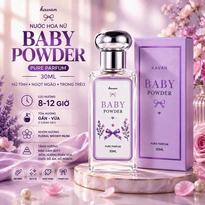 M31-01 **DEAL 1k**Tinh dầu Nước hoa Baby Powder Tím x Kavan Lưu hương 12-24 tiếng - Mùi hương nữ tính, ngọt ngào, trong trẻo, lưu hương lâu 30ml