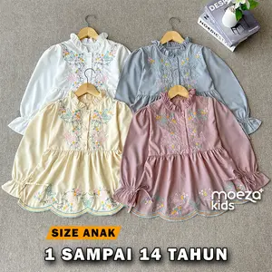 RUBY Blouse Anak Bordir Floral Butterfly Lengan Panjang Kerah Ruffle Atasan Anak Cewek Stylish Manis Size S M L XL XXL XXXL XXXXL 2XL 3XL 4XL 5XL 5L Usia 1 Sampai 14 Tahun