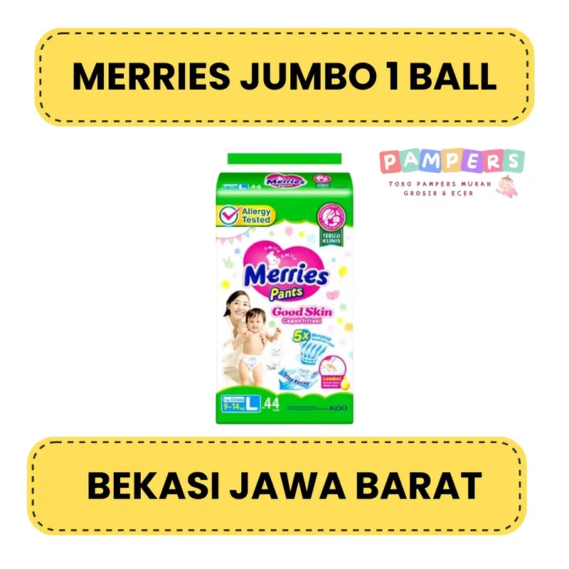 POPOK BAYI MURAH MERRIES PANTS JUMBO 1 BALL M50 / L44 / XL38 / XXL28 Diapers Bayi 2