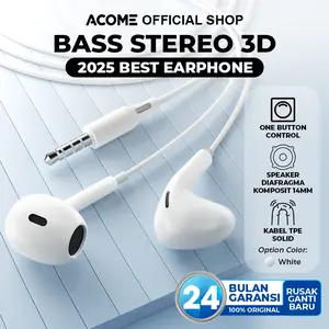【BISA COD】ACOME Wired Earphone Headset Stereo 3D Bass Jack 3.5mm Semi In-Ear AW10 White - Garansi Resmi 12 Bulan