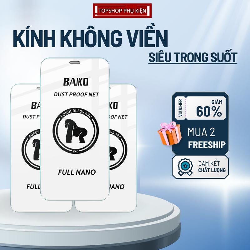 Kính Cường Lực iPhone Không viền Đen Kính Baiko Chính Hãng Cao Cấp Kính Full màn - Bo Viền 3D Chống Mẻ Cạnh - Màng Loa Chắn Bụi - Full Lớp Nano