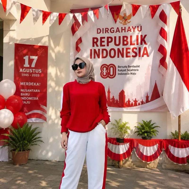 Setelan Olahraga Perempuan Merah Putih Model Kekinian Bahan Adem Cotton Combed Dingin Menyerap Keringat size jumbo dan Oversize Elegant Simpel dan Menarik Warna Merah Putih 17 Agustusan 2025