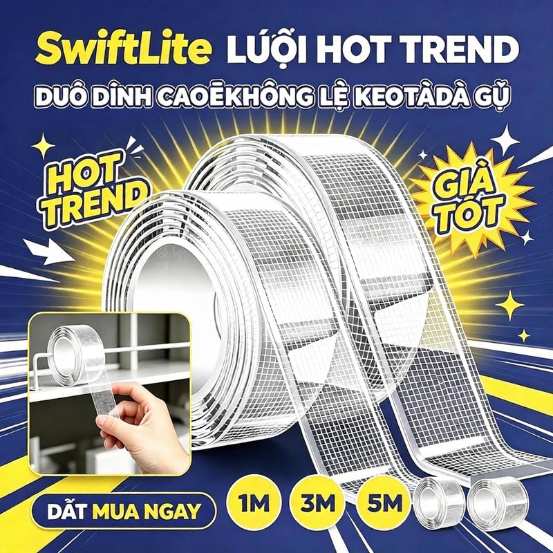 SwiftLite Băng Keo Nano 2 Mặt Siêu Dính Lót Lưới SwiftLite - Băng keo 2 mặt trong suốt Bản 2cm 3cm 5cm