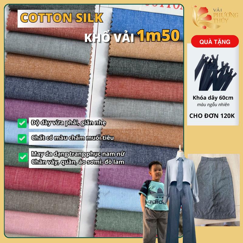  Vải lụa Cotton silk Phượng Thúy may đầm váy sơmi quần tây chuyên thời trang nam nữ giãn nhẹ lụa trơn khổ 1m50 vải  cotton 