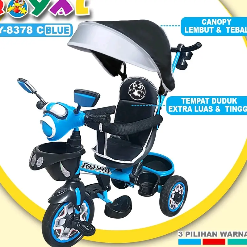 sepeda anak roda tiga royal tipe 2288cps / 2288cp/2088cps/2088cp Ban Karet Lampu Toys Asli 4