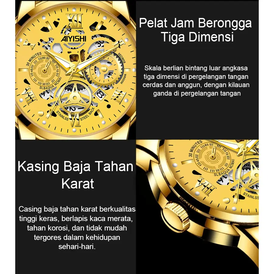 Jam Tangan Pria AIYISHI Tipe Olahraga Multi-Fungsi dengan Mesin Kuarsa Otomatis, Kaca Jam Warna Hitam, Bahan Stainless Steel, Tahan Air 30 Meter, Garansi 2 Tahun-1806 Jam Tangan Pria AIYISHI Tipe Olahraga Multi-Fungsi dengan Mesin Kuarsa Otomatis, Kaca Jam Warna Hitam, Bahan Stainless Steel, Tahan Air 30 Meter, Garansi 2 Tahun-1806
