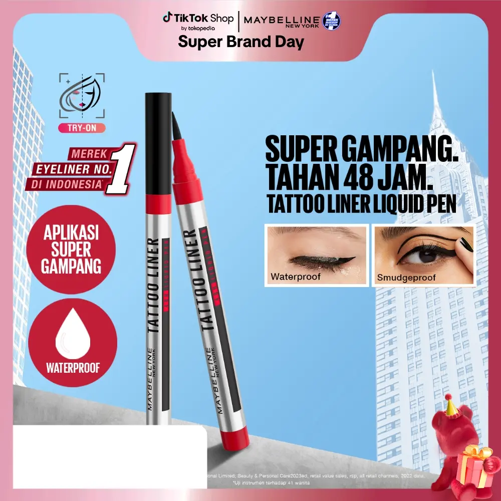 MAYBELLINE Tattoo Liner 48H Liquid Pen Eyeliner Waterproof Make up Line Tattoo High Impact Tahan Lama 48 Jam Hitam