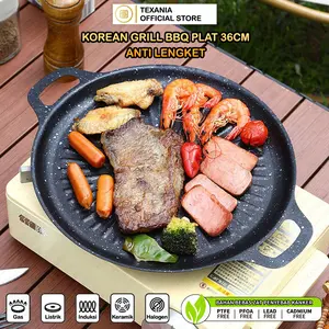 [EXCLUSIVE BABYOLIV] TEXANIA Korean Grill BBQ Plate 36cm Anti Lengket Kitchenware Praktis dan Efisien untuk Memasak BBQ Korea Kitchenware
