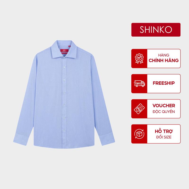 SHINKO Shirt MLS019-BU Áo sơ mi nam dài tay cao cấp màu xanh biển hoạ tiết kẻ caro 0