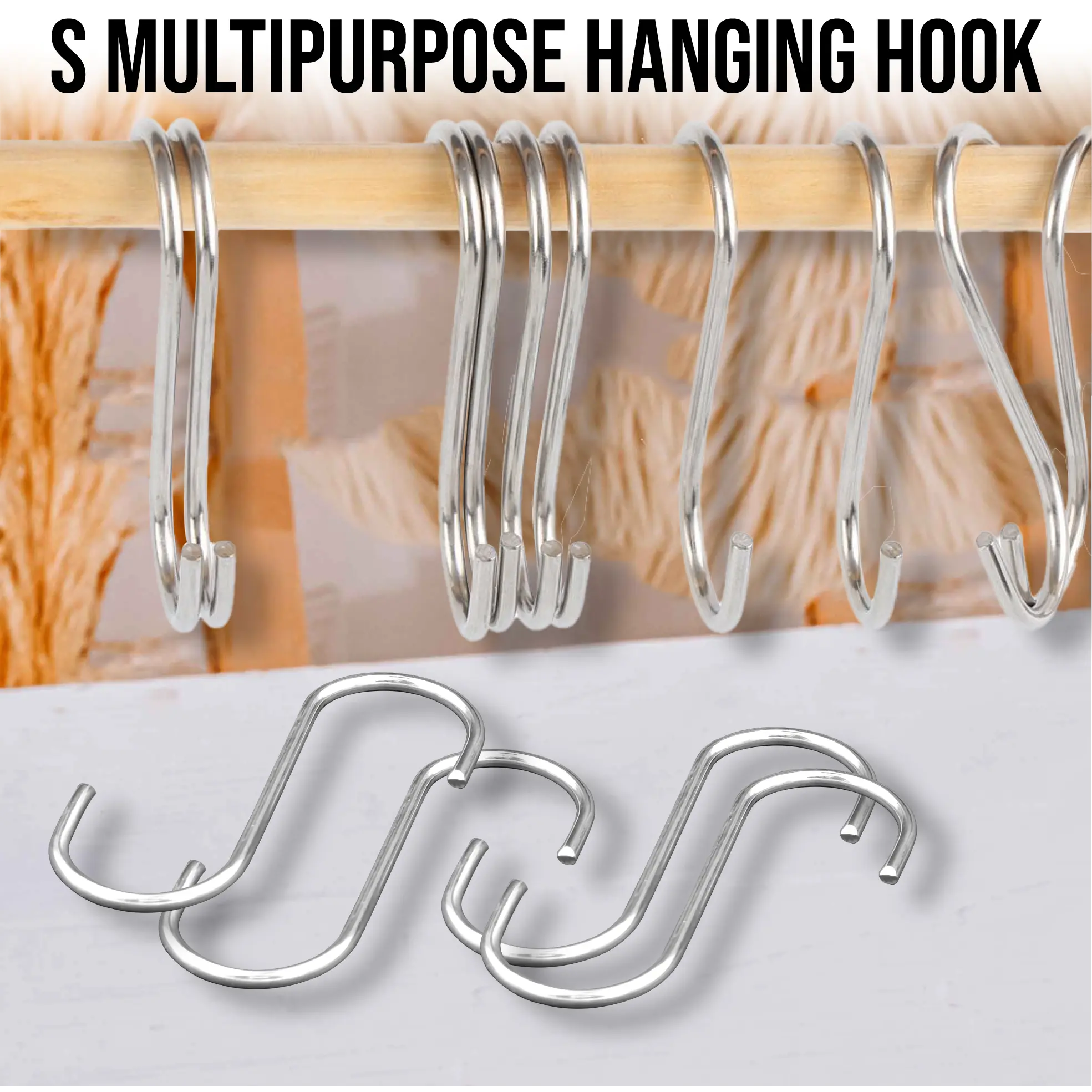 JME [Ready Stock] S Shaped Stainless Rack Hanging Hooks Household Clothes Hook Metal Hook Penyangkut Baju