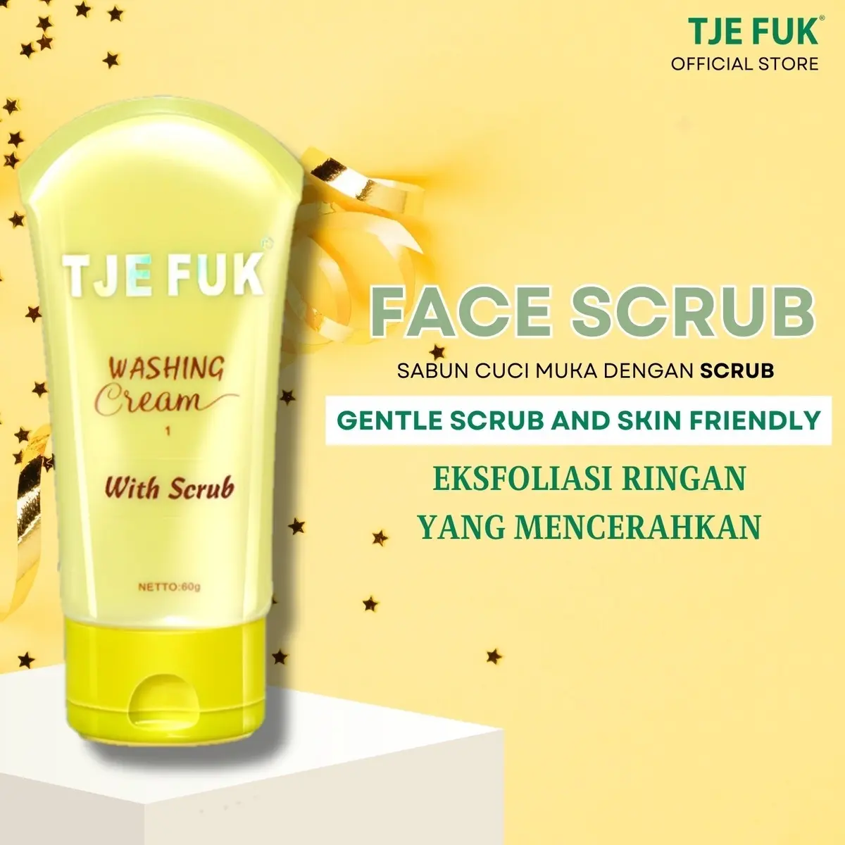 TJE FUK Washing Cream with Scrub  60 Gr (Kuning)  - Facial Wash Scrub Membersihkan Kotoran Untuk Kulit Berminyak dan Brutusan Wajah Perontok