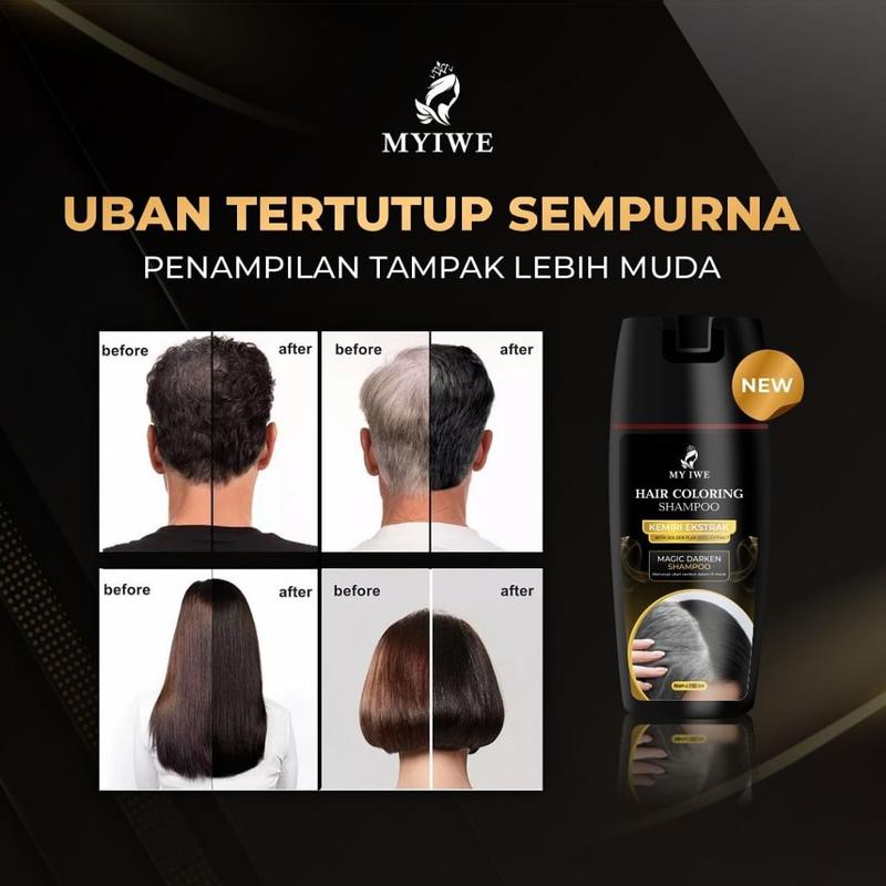 Shampoo Penghitam Rambut Putih Penghilang uban MY IWE HAIR Coloring Itam Black Myiwe Shampo Untuk Mewarnai Berkilau Penghilang Beruban Sampo Untuk Berwarna Hitam Ampuh Alami Permanen Pria Wanita Kakek Nenek Instant Cepat Menghitamkan 7