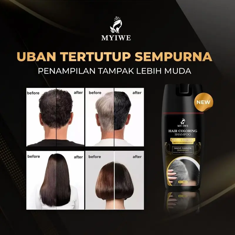 Shampoo Penghitam Rambut Putih Penghilang uban MY IWE HAIR Coloring Itam Black Myiwe Shampo Untuk Mewarnai Berkilau Penghilang Beruban Sampo Untuk Berwarna Hitam Ampuh Alami Permanen Pria Wanita Kakek Nenek Instant Cepat Menghitamkan 7
