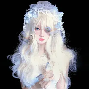 Rambut Panjang Putih Keriting Kecil Klip Jaring Untuk Cosplay Karakter Anime