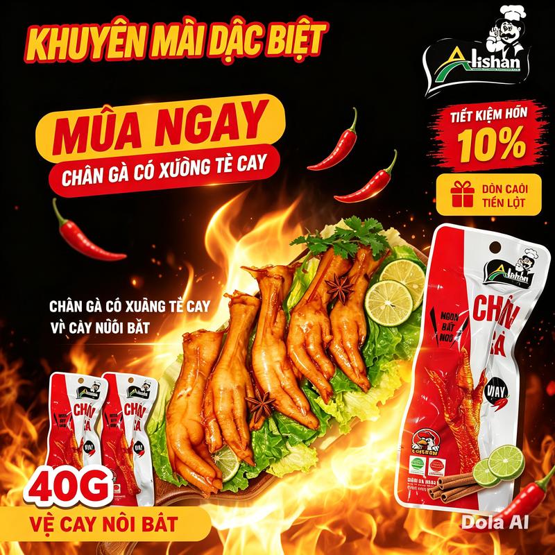 Chân Gà Có Xương AliShan 40g - Vị Cay Cực Hấp Dẫn