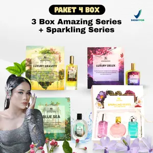 PAKET 4 BOX, 1 BOX SPARKLING + 3 BOX AMAZING SERIES LIVE BY KAK ICHA PARFUM DVARA COWOK CEWEK PRIA WANITA