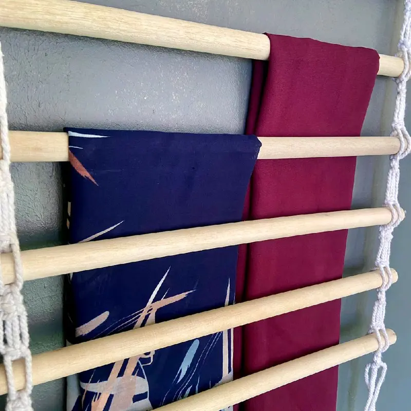 Gantungan Hijab Aesthetic 8 Susun Panjang 50 cm Kayu Berkualitas Tempat Kerudung Cantolan Jilbab Sajadah Serbaguna Tempel Kait di Dinding Ladder Hanger Tali Gantung Baju Mukena 7