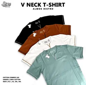 ALMOS Kaos Kerah V Simple List | V Neck Tshirt | Basic Tshirt Cotton combed 24s Premium Kaos Distro  Katun  Cowok  Oblong  Bandung