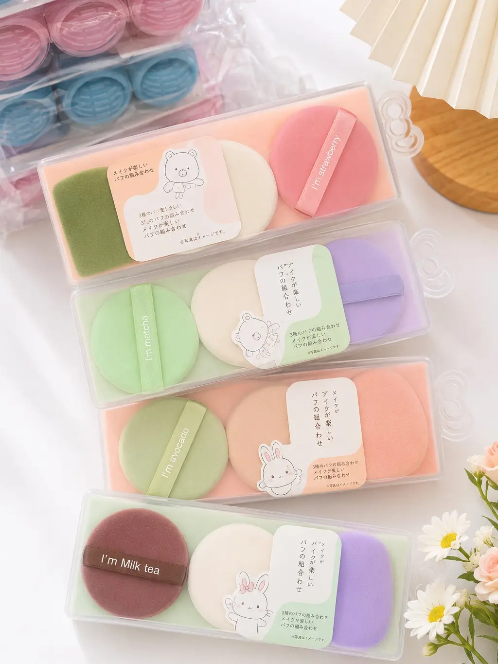 Makeup Puff Set Kawaii 3in1– Sponge Bedak & Foundation Halus Lembut Harga Murah Random Mix