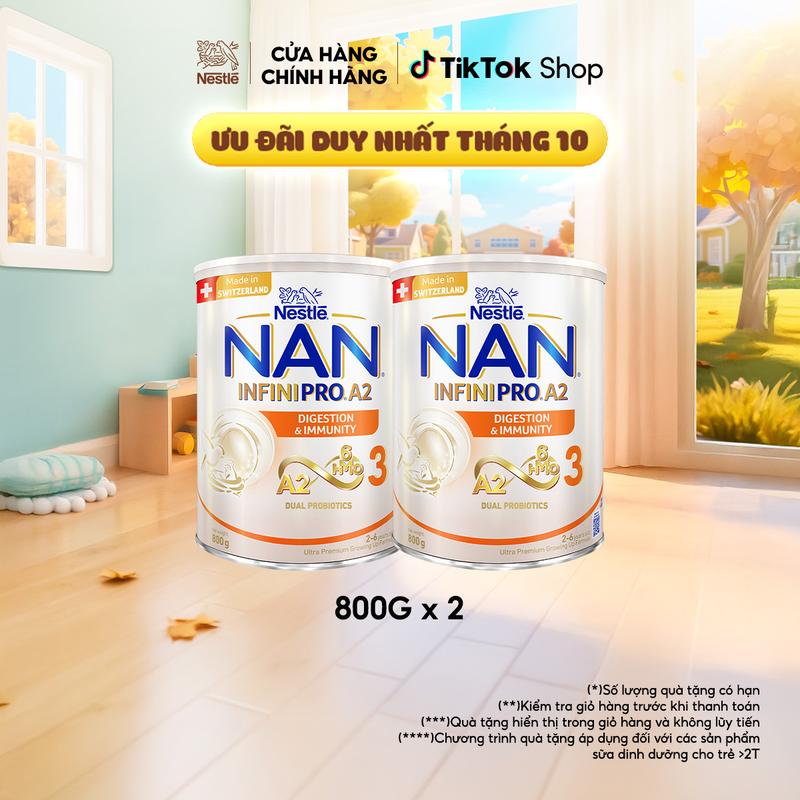Bộ 2 Lon Sữa Bột Nestlé NAN INFINIPRO A2 3 800g từ Thụy Sỹ giúp dung nạp tiêu hóa tốt