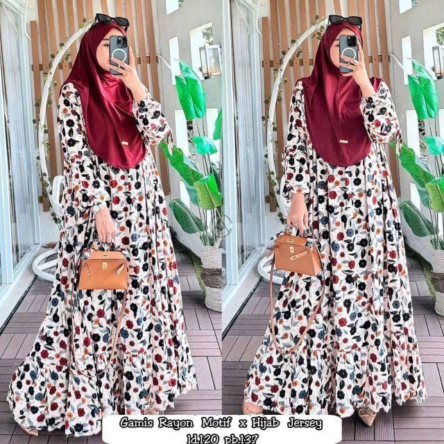 Product Introduction of Gamis Rayon Set Hijab jumbo busui Gamis Busui Friendly Rayon Diamond Kekinian Free Hijab  Gamis Motif Long Dress Set Hijab 4