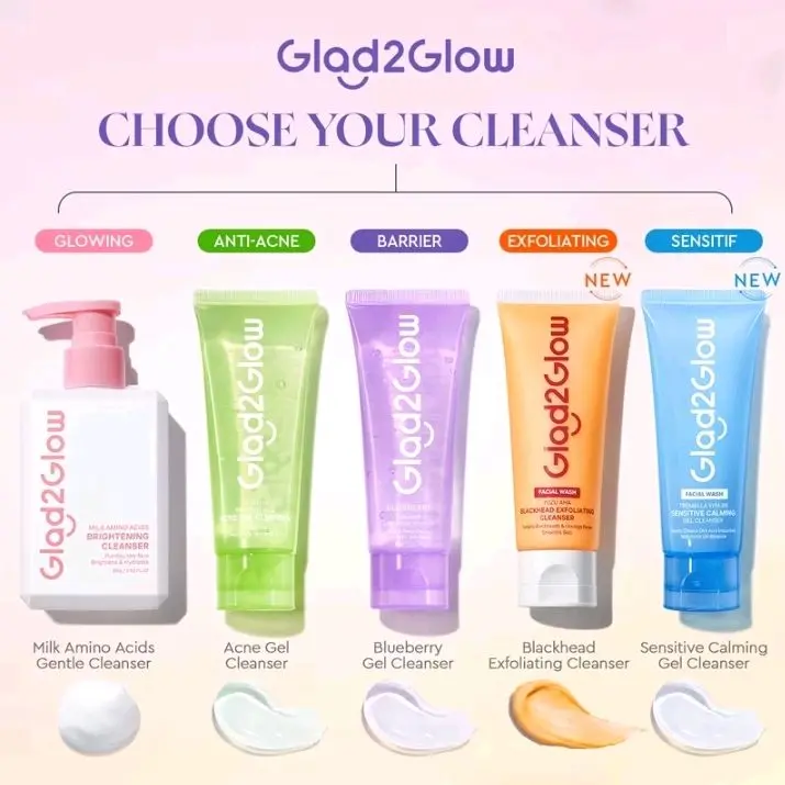 Glad2Glow Blueberry Cleanser Ceramide Low pH Gel 70ml | Face Wash Facial Cleanser Sabun Cuci Muka Pembersih Pencuci Muka Kotoran Membersihkan Berjerawat Kering Wajah Mencerahkan barrer centella 5X Ceramides Niacinamide glad glow ungu