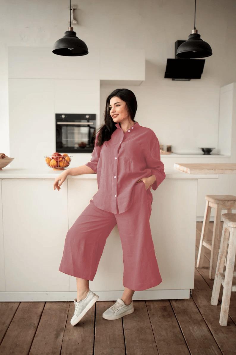 Product Introduction of MADHARSHOP Sarra Oneset 2In 1 Polo Linen Setelan Celana Wanita 7/8 Dewasa Polos Kekinian Allsize 1