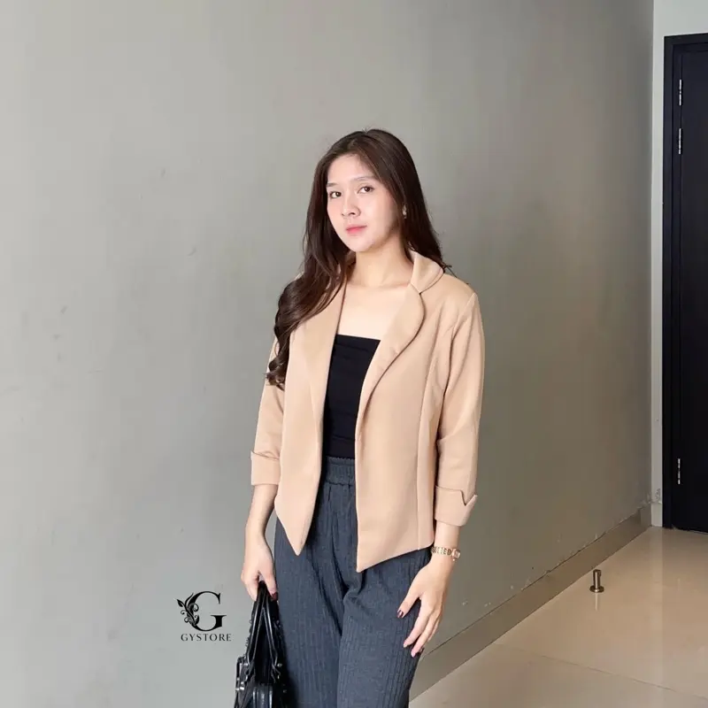 Gystore Vanessa Blazer Wanita panjang scuba Tangan Cardigan Outer Basic Atasan Kerja Formal Slim-fitting Kantor Casual 2
