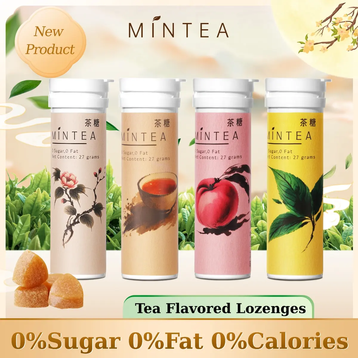 MinTea Tea Flavored Lozenges 27g - 0% Fat, 0% Sugar, 0% calories Sweet Candy