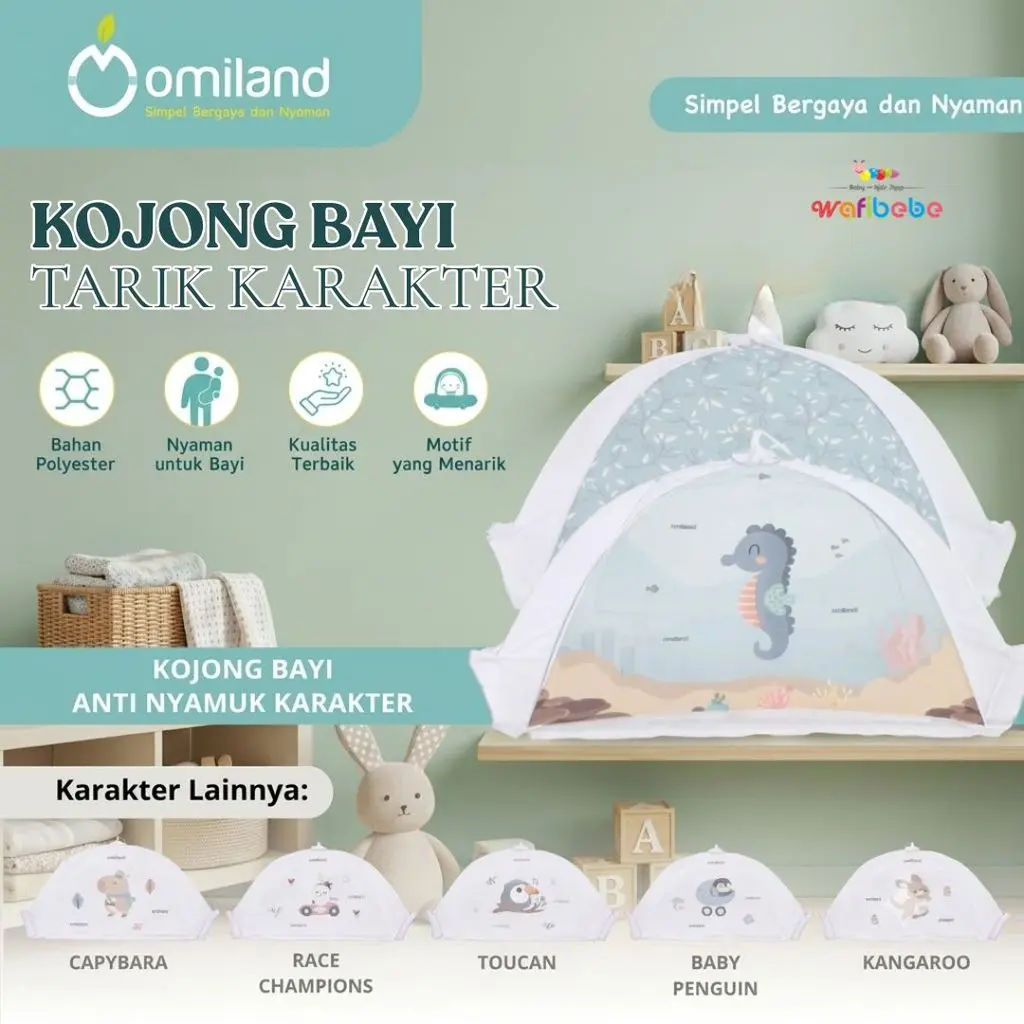 Omiland Kojong Bayi Kelambu Karakter - Perlengkapan Tidur Bayi Anti Nyamuk