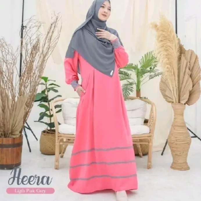 (PROMO) GAMIS DEWASA HEERA LIGHT PINK GREY BY ALWA HIJAB