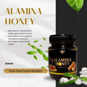 Alamina Honey Madu alami Murni Pahit Hitam Legit dari Bunga Pilihan Manfaat Diabetes & Menetralkan Gula Darah Ukuran 245 Gram Syrup Bahan alami