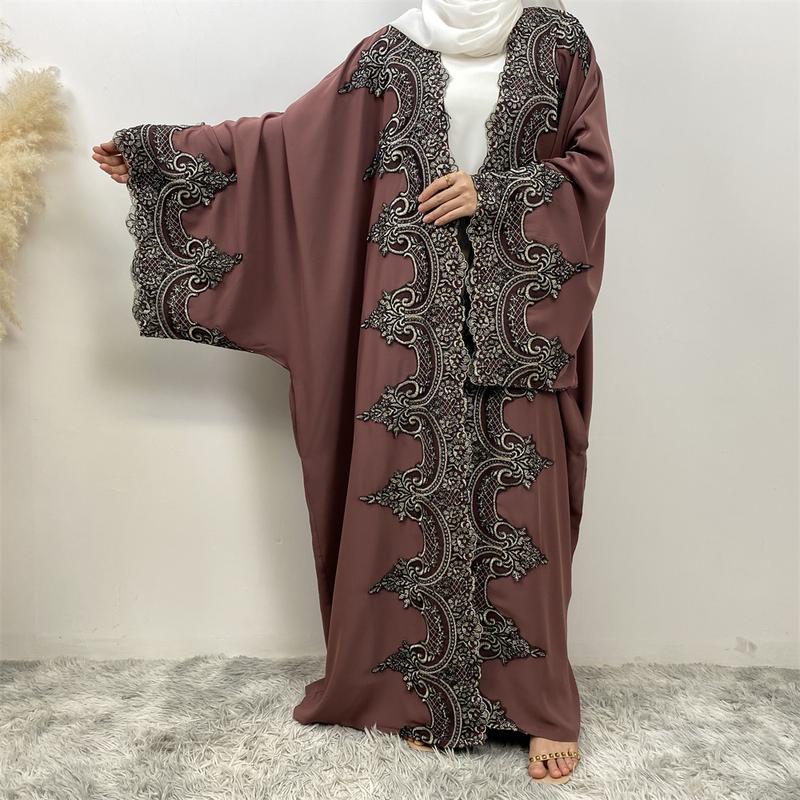 Product Introduction of 1417#  Modern Dubai Embroidery Big Cuff Nida Batwing Sleeve Modest Fashion Butterfly Abaya 19