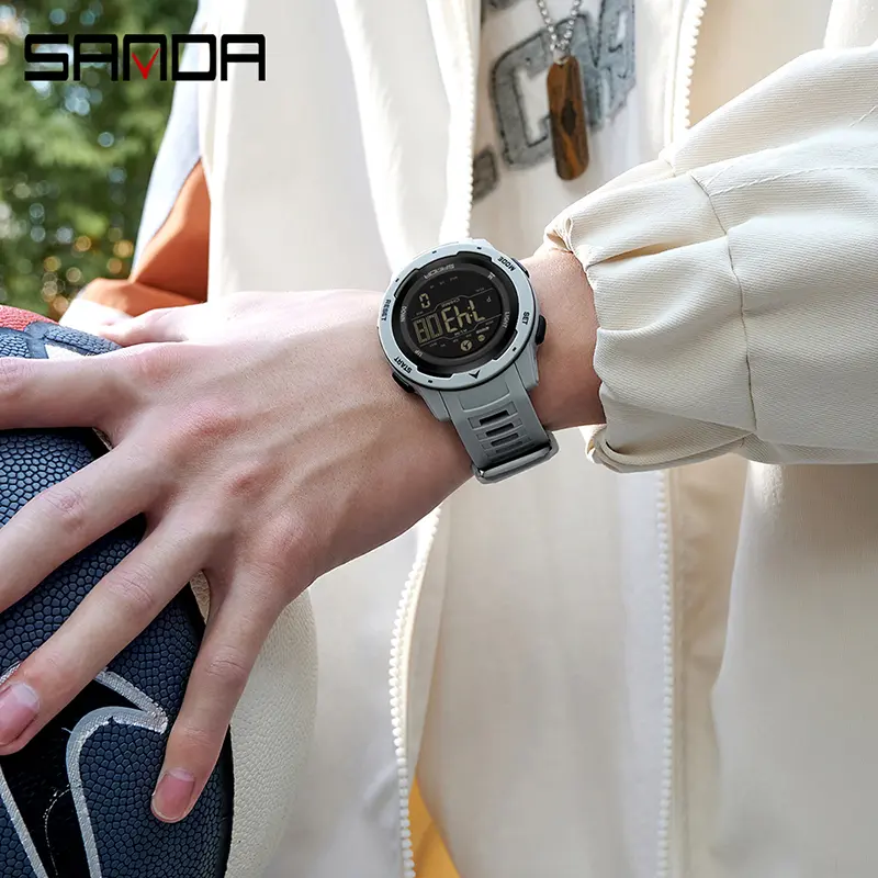 Jam Tangan Pria Digital Pedometer EL Backlight Sport Watch Shockproof Anti Air SANDA 2145 8