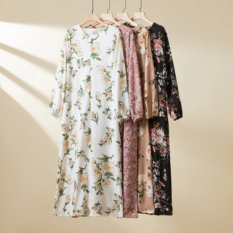Cross-Border Foreign Trade Floral Dress Southeast Asian Robe Loose Slimming Zipper Pocket Robe