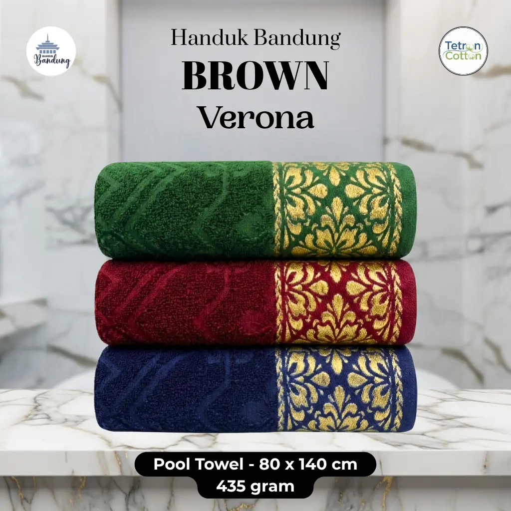 Handuk Bandung - Brown - Motif - Verona - 80 x 140 cm - 435 gram - Pool Towel - Handuk Mandi Pantai / Handuk Mandi Dewasa / Tebal Menyerap Air
