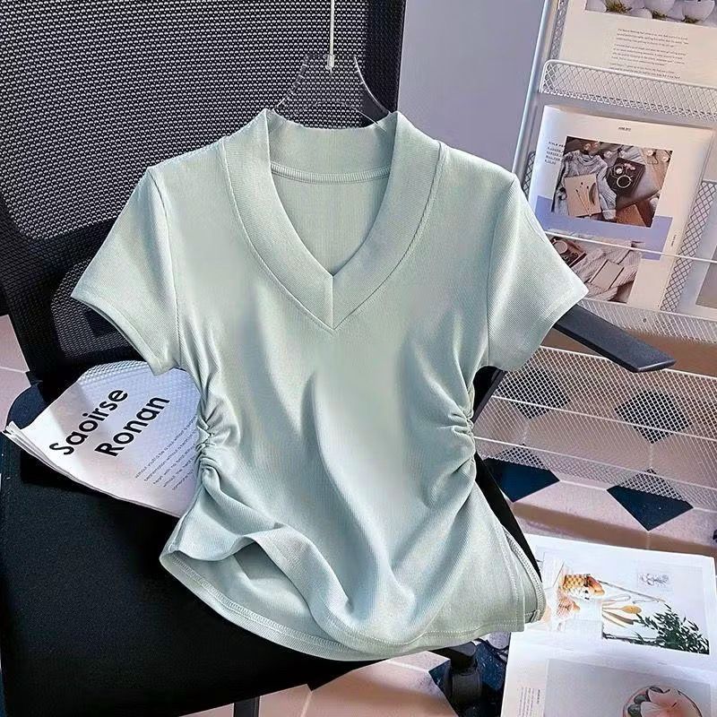 ALCOLLECTION-Kaos Atasan Wanita Polos-Lengan Pendek-Model Cubit Kiri-Kanan-Bahan Semi Spandex Size M L XL XXL ALCOLLECTION-Kaos Atasan Wanita Polos-Lengan Pendek-Model Cubit Kiri-Kanan-Bahan Semi Spandex Size M L XL XXL