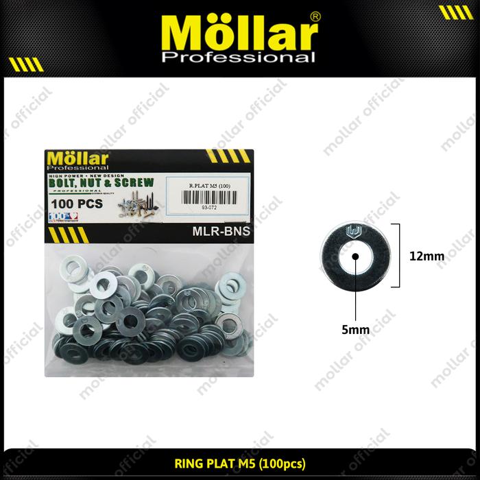 Gambar MOLLAR 93-072 Ring Plat M5 Besi Flat Washer Baut JP M 5 - 100 pcs - 93-072 dari Mollar Kota Cirebon Tokopedia