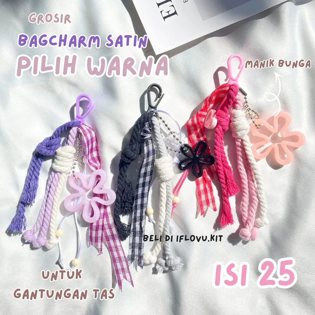 PILIH WARNA Bagcharm Macrame Gantungan Tas Lucu Aesthetic  Mini Gift Souvenir Satin
