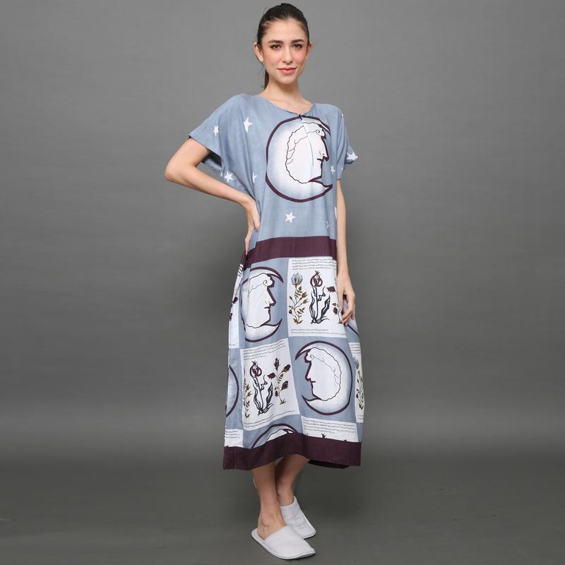daster tidur wanita dewasa kekinian lengan pendek bahan katun rayon bali motif etnik mesir busui / bumil frendly ld 130 panjang 115cm halya shop 2