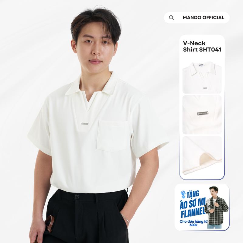 SHT041 Áo sơ mi V-Neck Shirt cổ thiết kế đặc biệt kèm tag kim loại MANDO Menswear