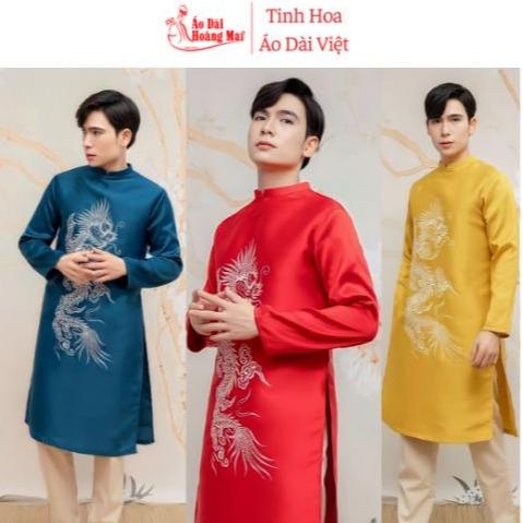  Áo dài cách tân Nam họa tiết Thêu rồng cao cấp {50-105kg} Mặc Tết Đi Lễ Chụp Ảnh - Cưới Hỏi - Áo Dài Hoàng Mai 
