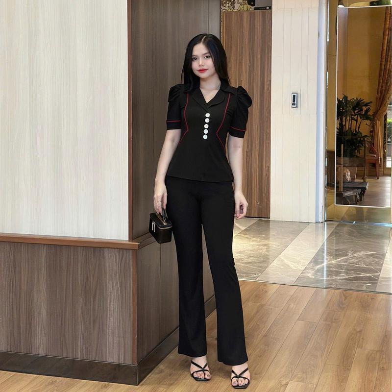  Set đồ bộ thun gân nhật Cổ Vest quần ống bass Chất vải Mềm - Mịn - Mát CÓ GIÃN 4 CHIỀU TÔN DÁNG 3 vòng size từ 46 - 75KG Homeware 