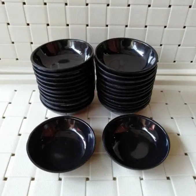 Piring Sambal Hitam Putih Bulat Melamin Premium Onyx Diameter 9CM Sauce Dish Tempat Saos Saus Sambal Kecap Acar Kimchi Wasabi Bumbu Dapur Chili Oil Sauce Plate Cafe Restoran Oriental Jepang Rumah Makan Hotel 0