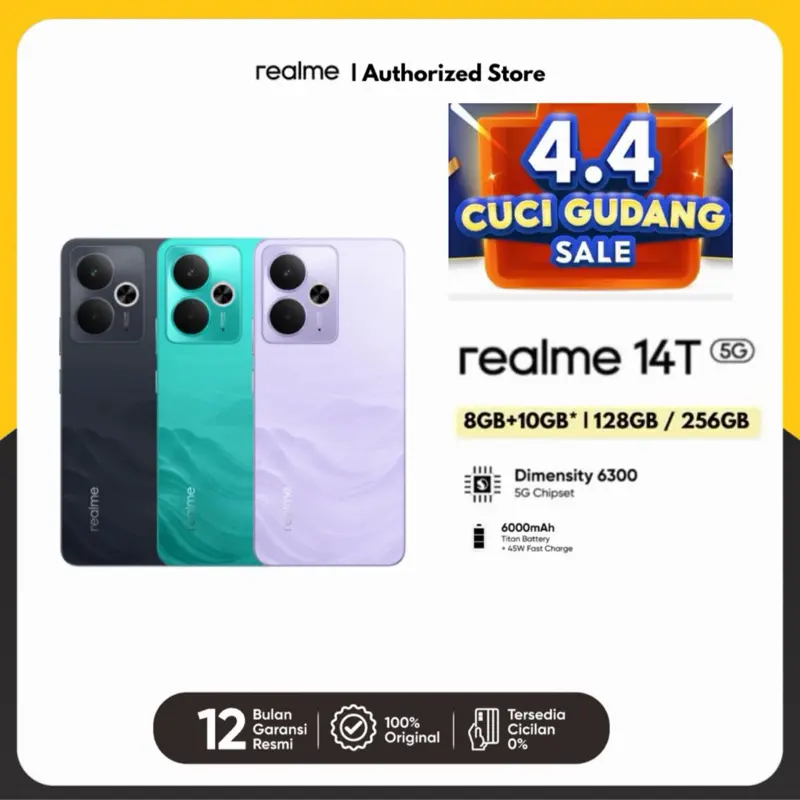 realme 14T 5G 8GB+10GB|128GB & 8GB+10GB|256GB  (Dimensity 6300 5G Chipset | 6000mAh Titan Battery | 45W Fast Charge | IP69 Best Waterproof)