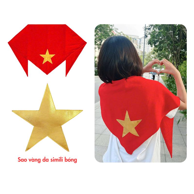 Khăn quàng đỏ sao vàng, túi tote Việt Nam vải canvas có khóa, khăn yêu nước, khăn cờ Tổ Quốc, khăn tam giác Việt Nam, chất liệu vải đũi tơ mềm mại, ngôi sao vàng da simili bóng