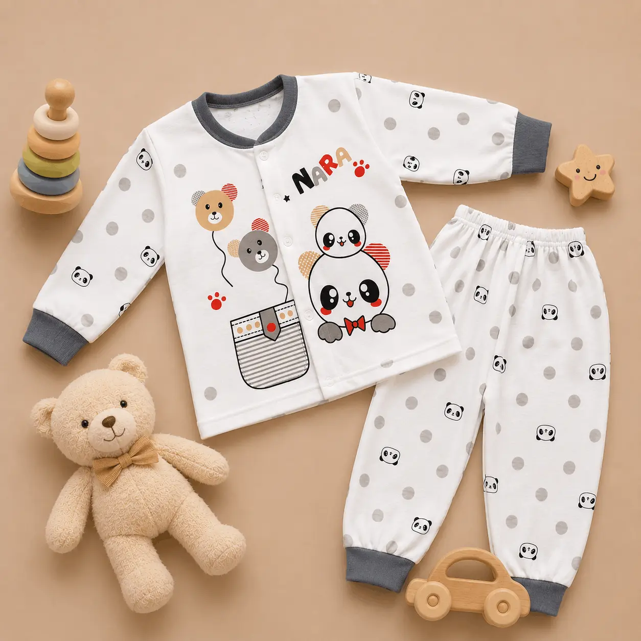 Baju Celana Setelan Piyama Bayi Kancing Depan Usia 3-12 Bulan Motif Baby Nara Baju Tidur Bayi 3-12 Bulan Azzahra Baby and KIds